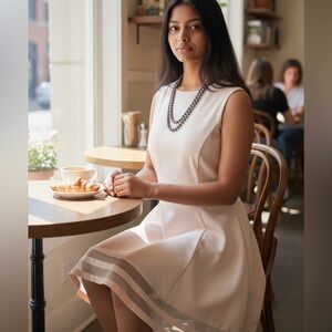 Calvin Klein Soft Cream Sleeveless Pleated-Waist Mini Dress